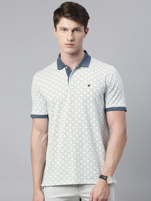 

Louis Philippe Men White & Grey Printed Polo Collar T-shirt