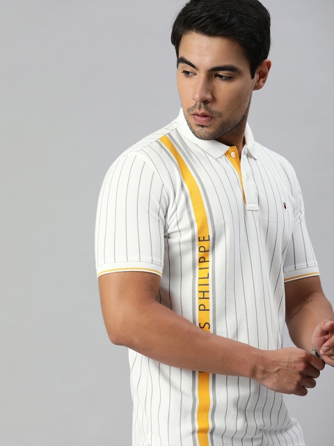

Louis Philippe Sport Men White Striped Polo Collar T-shirt