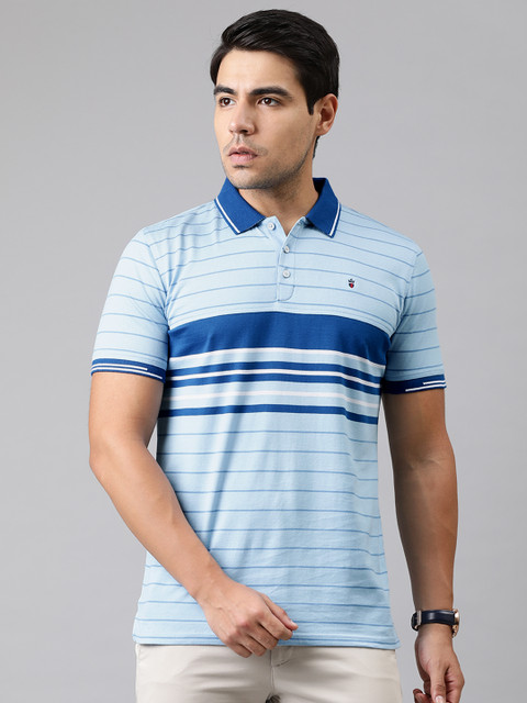

Louis Philippe Sport Men Blue Striped Polo Collar T-shirt