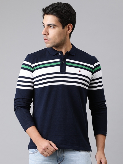 

Louis Philippe Sport Men Navy Blue & White Striped Polo Collar T-shirt