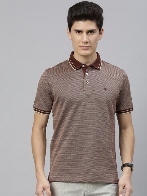 

Louis Philippe Men Brown Self Design Polo Collar T-shirt