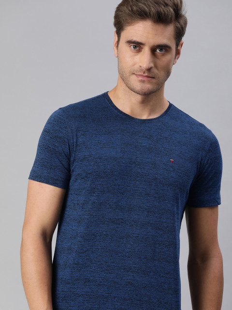 

Louis Philippe Sport Men Navy Blue Self Design Round Neck T-shirt