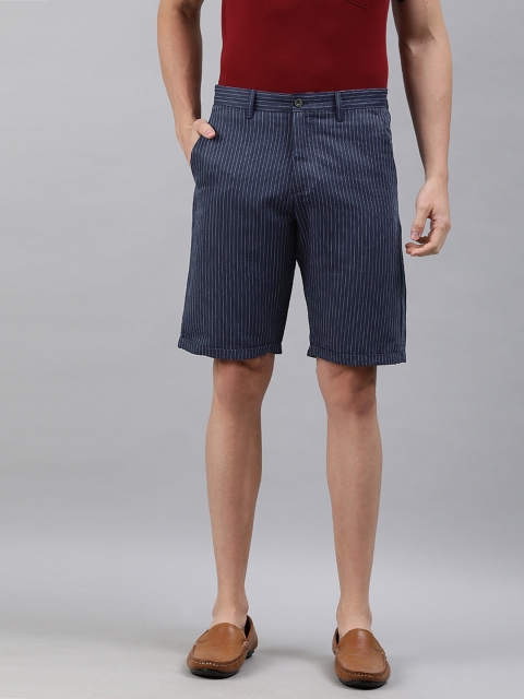 

Louis Philippe Men Navy Blue & White Striped Slim Fit Regular Shorts