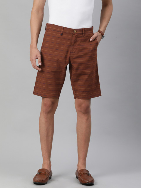 

Louis Philippe Sport Men Brown Striped Slim Fit Low-Rise Regular Shorts