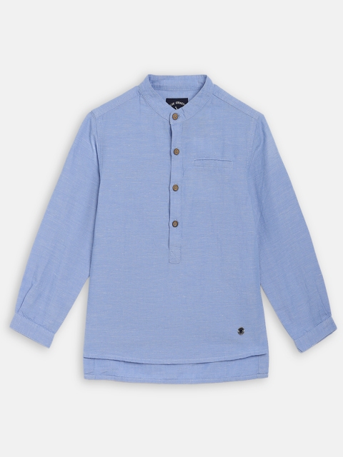 Blue Giraffe Boys Blue Regular Fit Solid Casual Shirt