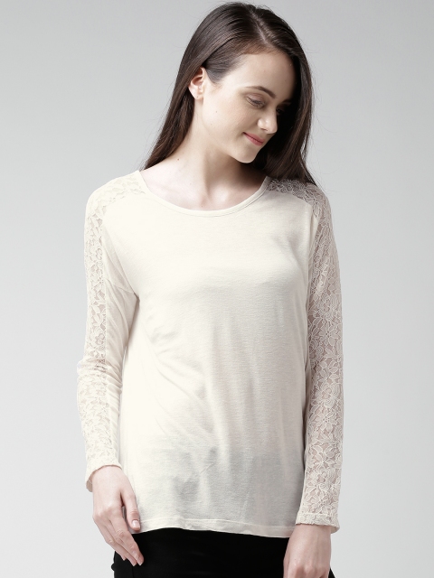

FOREVER 21 Cream-Coloured Lace Detail Top