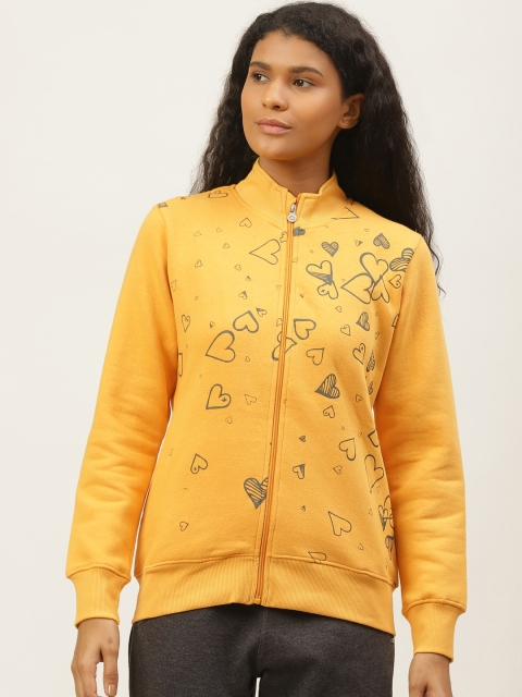 

Sweet Dreams Women Mustard Yellow & Charcoal Grey Heart Print Bomber