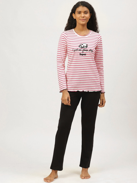 

Sweet Dreams Women Pink & Black Striped Night suit