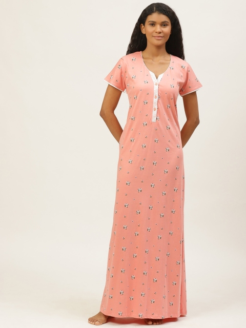 

Sweet Dreams Peach-Coloured & White Floral Printed Nightdress