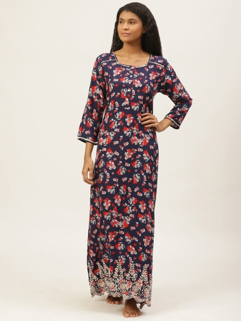 

Sweet Dreams Navy Blue & Red Floral Print Maxi Nightdress