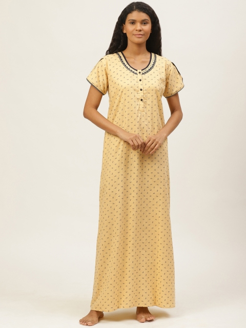

Sweet Dreams Beige & Black Printed Nightdress