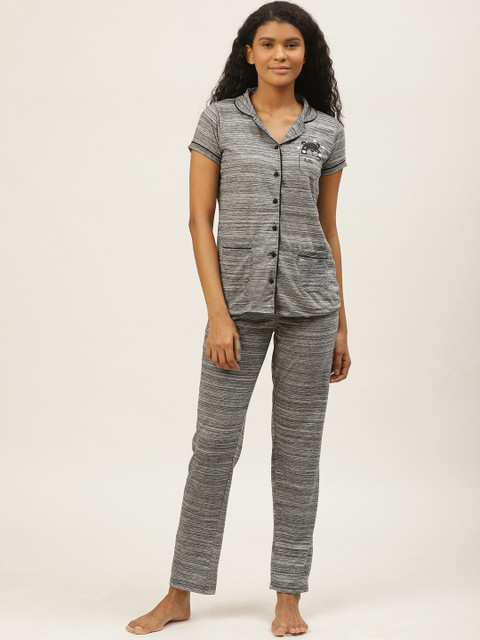 

Sweet Dreams Women Charcoal Grey Self-Striped Night suit