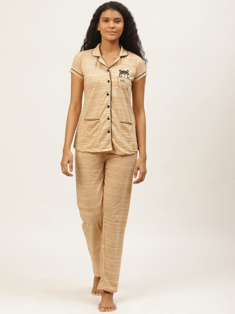 

Sweet Dreams Women Beige Self-Striped Night suit