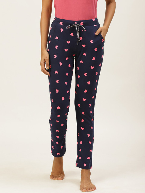 

Sweet Dreams Women Navy Blue & Pink Heart Print Lounge Pants