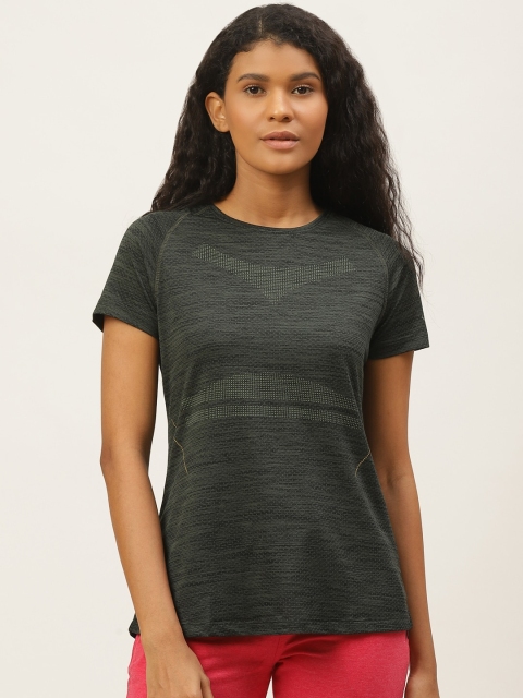

Sweet Dreams Women Charcoal Grey & Olive Green Printed Round Neck Sports T-shirt