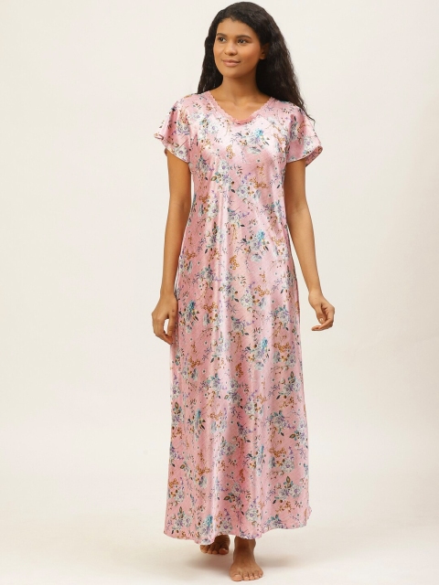 

Sweet Dreams Pink & Blue Floral Print Satin Maxi Nightdress