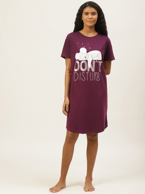 

Sweet Dreams Women Burgundy & White Sleeping Panda Printed Nightdress