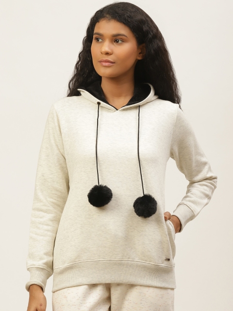 

Sweet Dreams Women Off-White Solid Hooded Lounge Sweatshirt, Grey melange