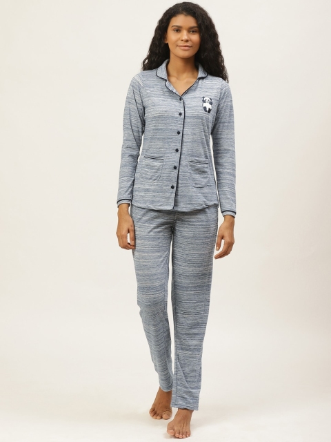 

Sweet Dreams Women Navy Blue & Off-White Self-Striped Night suit