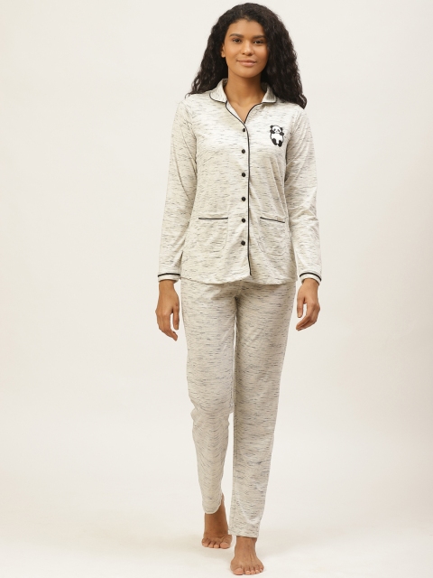 

Sweet Dreams Women Cream-Coloured & Black Self-Striped Night suit