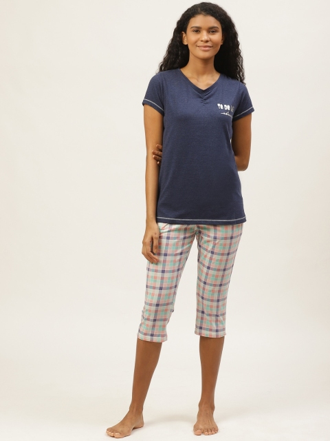 

Sweet Dreams Women Navy Blue & Pink Checked Night suit