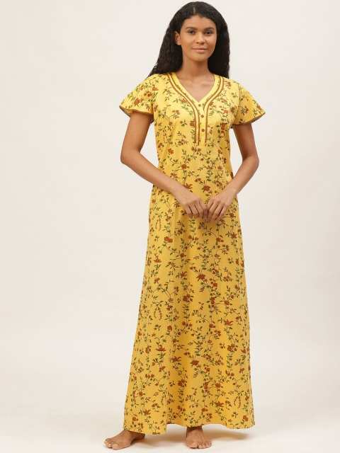 

Sweet Dreams Yellow & Brown Floral Printed Nightdress
