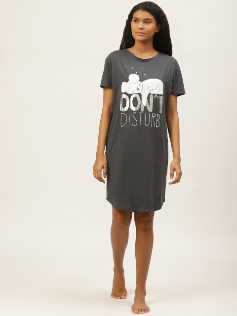 

Sweet Dreams Charcoal Grey & White Printed Nightdress