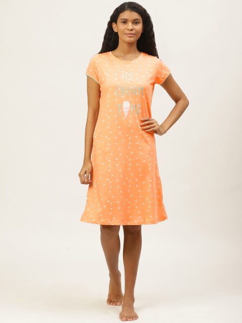 

Sweet Dreams Peach-Coloured & White Heart Print Nightdress