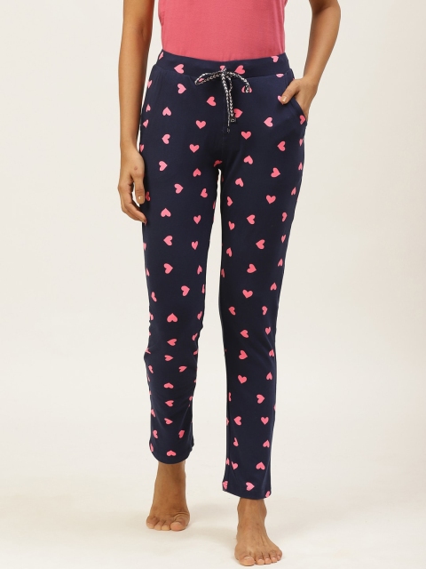 

Sweet Dreams Women Navy Blue & Pink Heart Print Lounge Pants