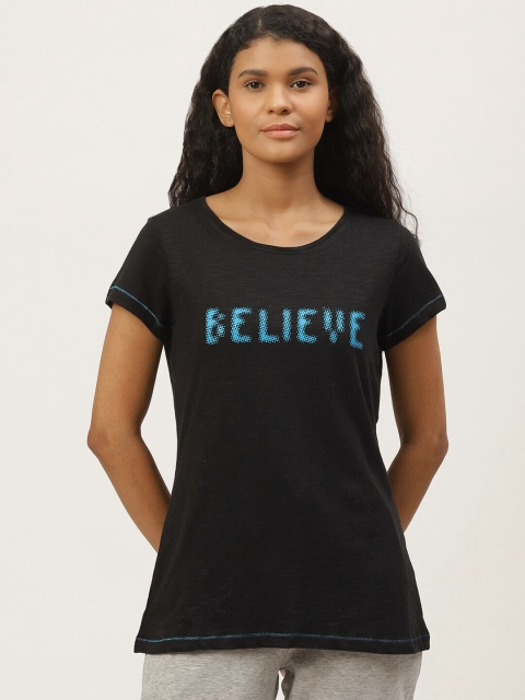 

Sweet Dreams Women Black & Blue Printed Detail Lounge T-shirt