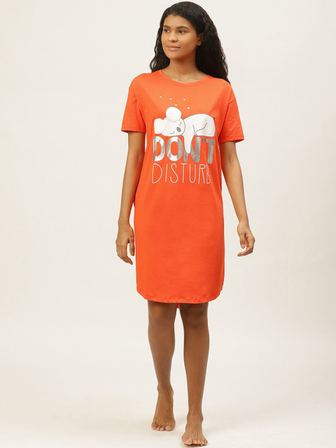 

Sweet Dreams Women Orange & White Koala Bear Print Nightdress