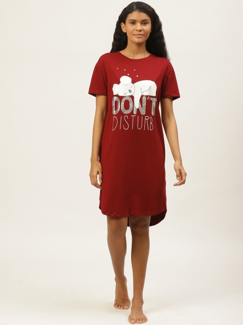 

Sweet Dreams Maroon & White Koala Bear Print Nightdress