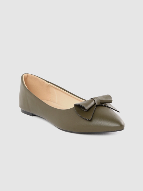 

Van Heusen Woman Olive Green Solid Bow Detail Ballerinas