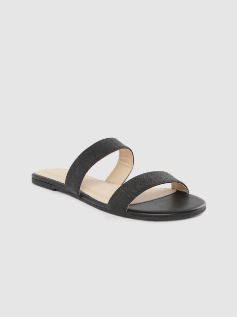 

Van Heusen Woman Black Snakeskin Textured Open Toe Flats