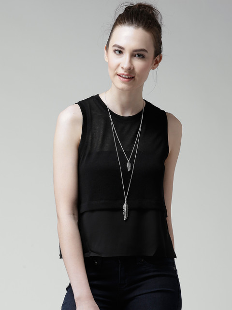 

FOREVER 21 Black Panelled Semi-Sheer Top