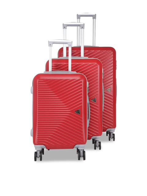 

Teakwood Leathers Unisex Set Of 3 Red 360-Degree Rotation Hard-Sided Trolley Suitcases