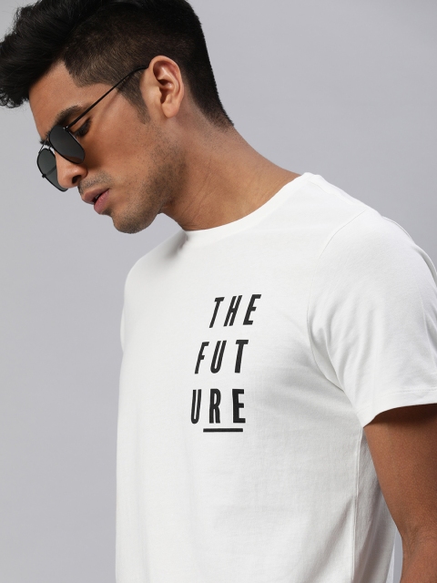 

Roadster Men White Printed Round Neck T-shirt