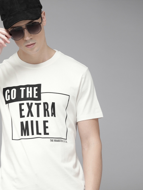 

Roadster Men White Printed Round Neck T-shirt