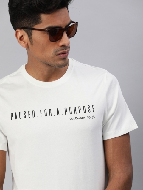 

Roadster Men White Printed Round Neck T-shirt
