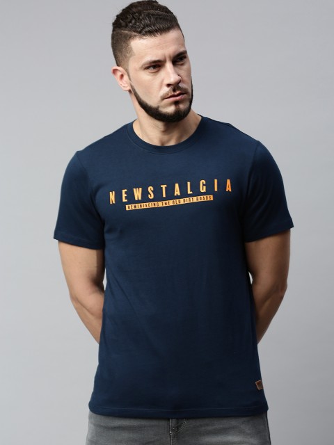 

Roadster Men Navy Blue & Yellow Printed Round Neck T-shirt