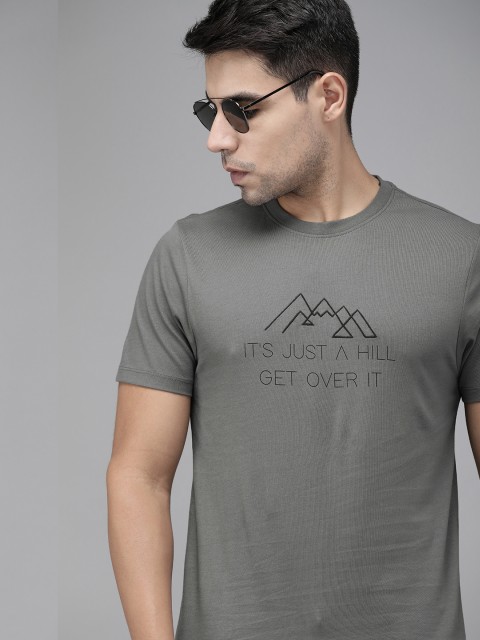 

Roadster Men Charcoal Grey Printed Round Neck T-shirt