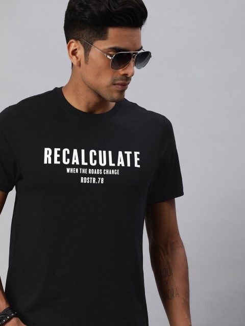 

Roadster Men Black Printed Round Neck T-shirt