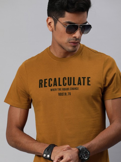 

Roadster Men Camel Brown Printed Round Neck T-shirt