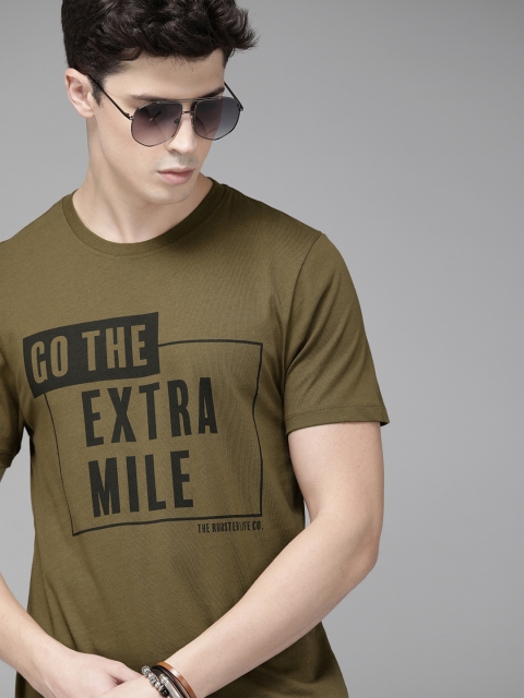 

Roadster Men Olive Green Printed Round Neck T-shirt