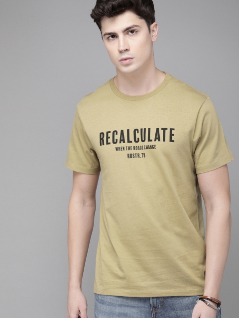 

Roadster Men Khaki Printed Round Neck T-shirt