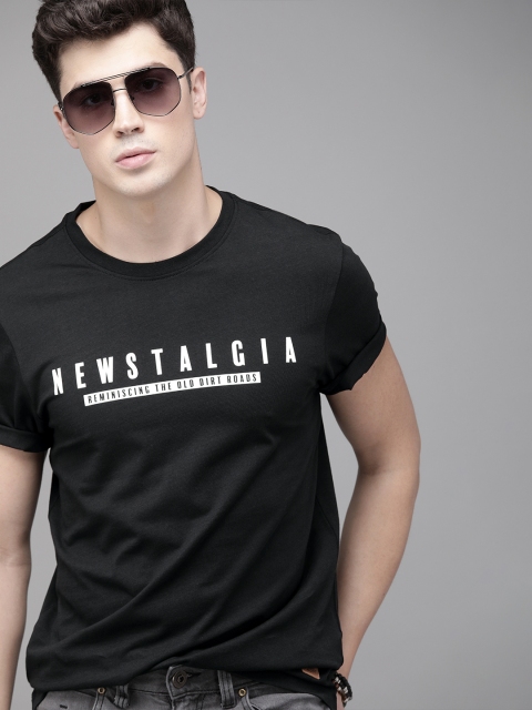 

Roadster Men Black Printed Round Neck T-shirt