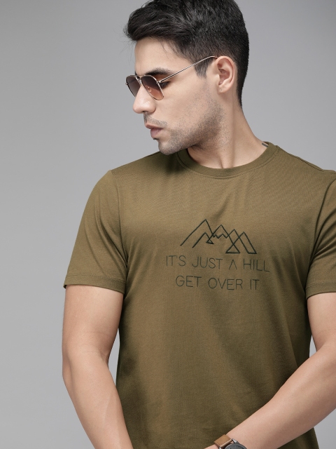 

Roadster Men Camel Brown Printed Round Neck Pure Cotton T-shirt