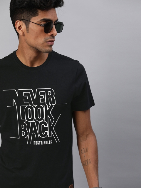 

Roadster Men Black Printed Round Neck T-shirt