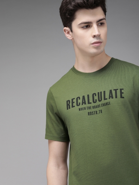 

Roadster Men Olive Green Printed Round Neck Pure Cotton T-shirt