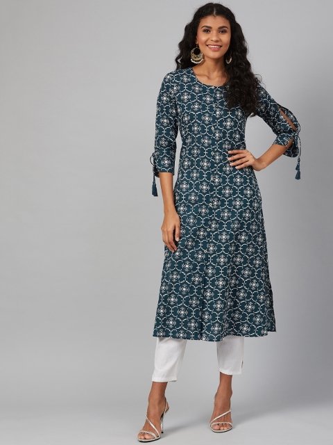 

See Designs Women Navy Blue & White Printed A-Line Kurta